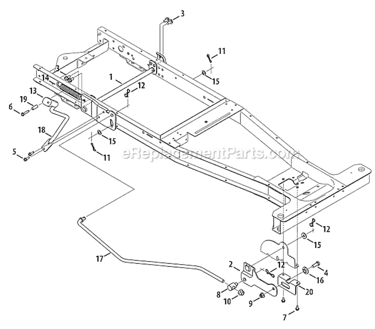 Deck Lift Diagram and Parts List for 13AC26JD011 2012 Troy-Bilt Lawn Tractor