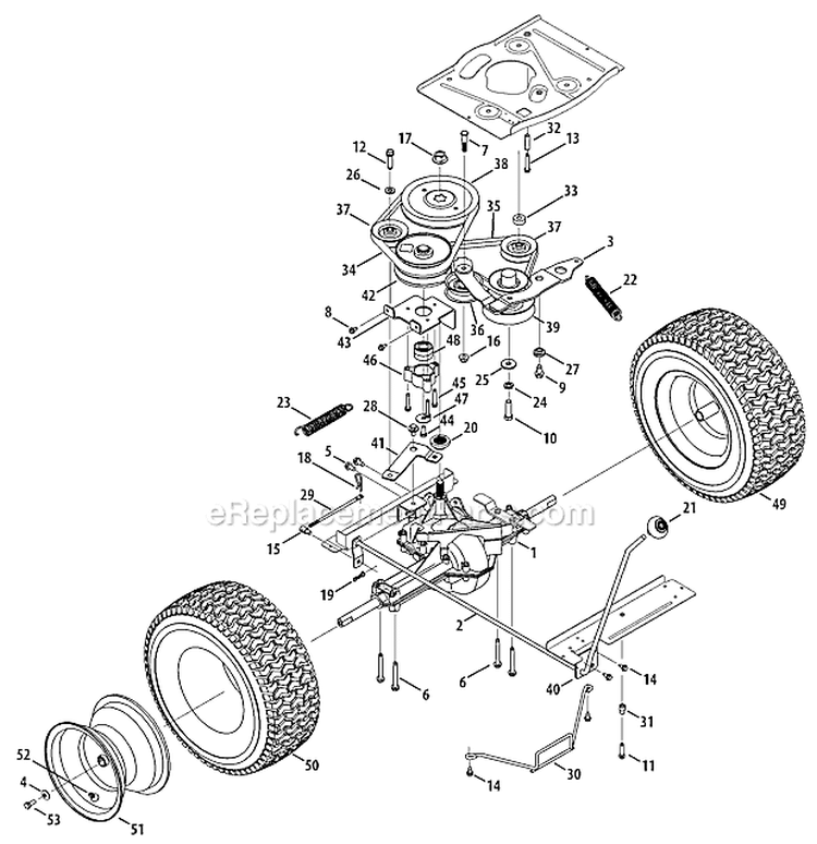 Drive System Diagram and Parts List for 13AC26JD011 2012 Troy-Bilt Lawn Tractor