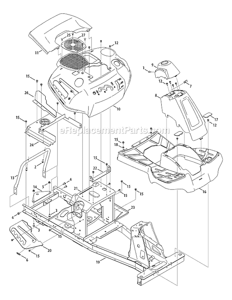 Frame And Fender Diagram and Parts List for 13AC26JD011 2012 Troy-Bilt Lawn Tractor