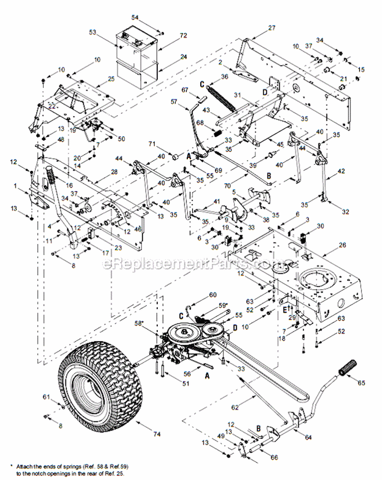 Page E Diagram and Parts List for 13AN689G766  Troy-Bilt Lawn Tractor