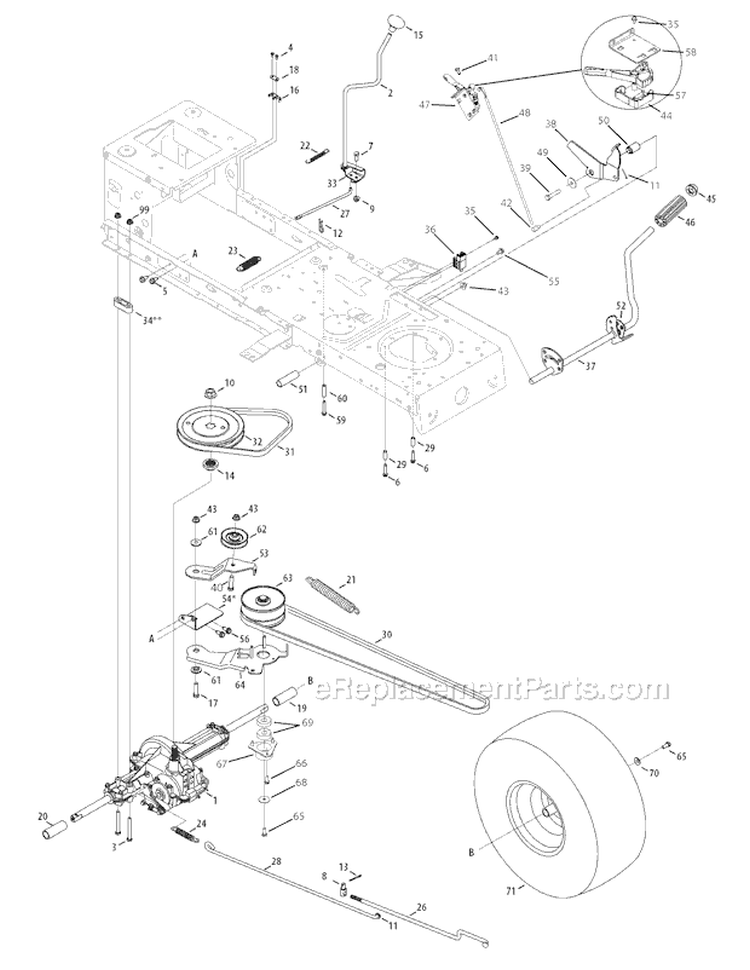 Drive Assembly Diagram and Parts List for 13AN77KG011 Pony -2008 Troy-Bilt Lawn Tractor