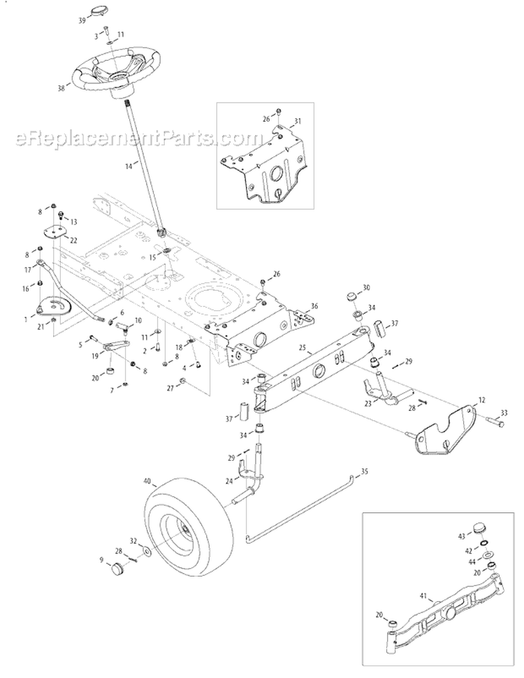 Steering Assembly Diagram and Parts List for 13AN77KG011 Pony -2008 Troy-Bilt Lawn Tractor