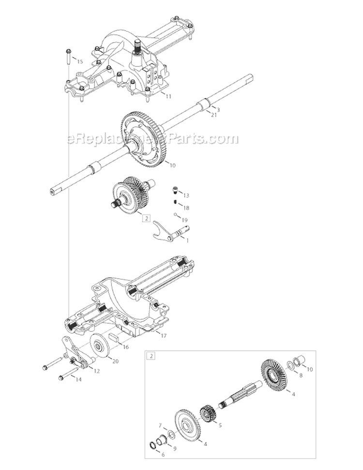 Transmission Diagram and Parts List for 13AN77KG011 Pony -2008 Troy-Bilt Lawn Tractor