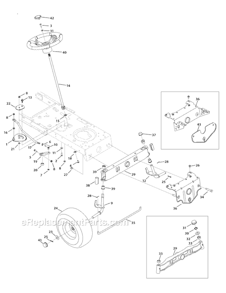 Steering Diagram and Parts List for 13AN77KG011 Pony -2009 Troy-Bilt Lawn Tractor