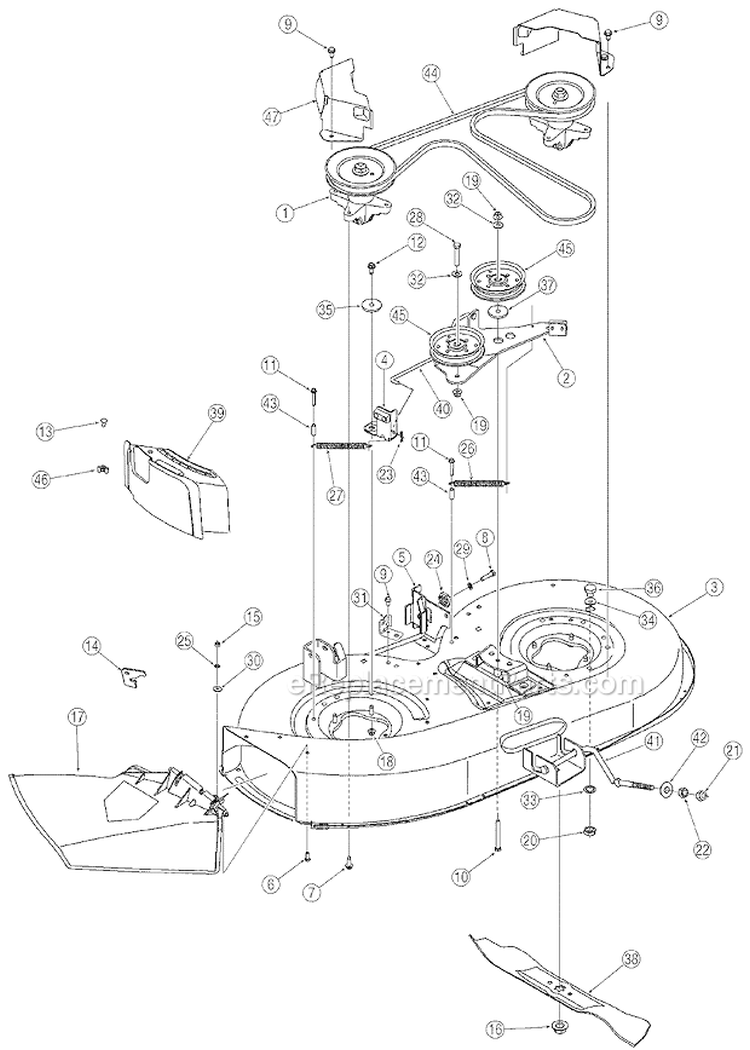 Deck Assembly Diagram and Parts List for 13AO77TG766 2006 Troy-Bilt Lawn Tractor
