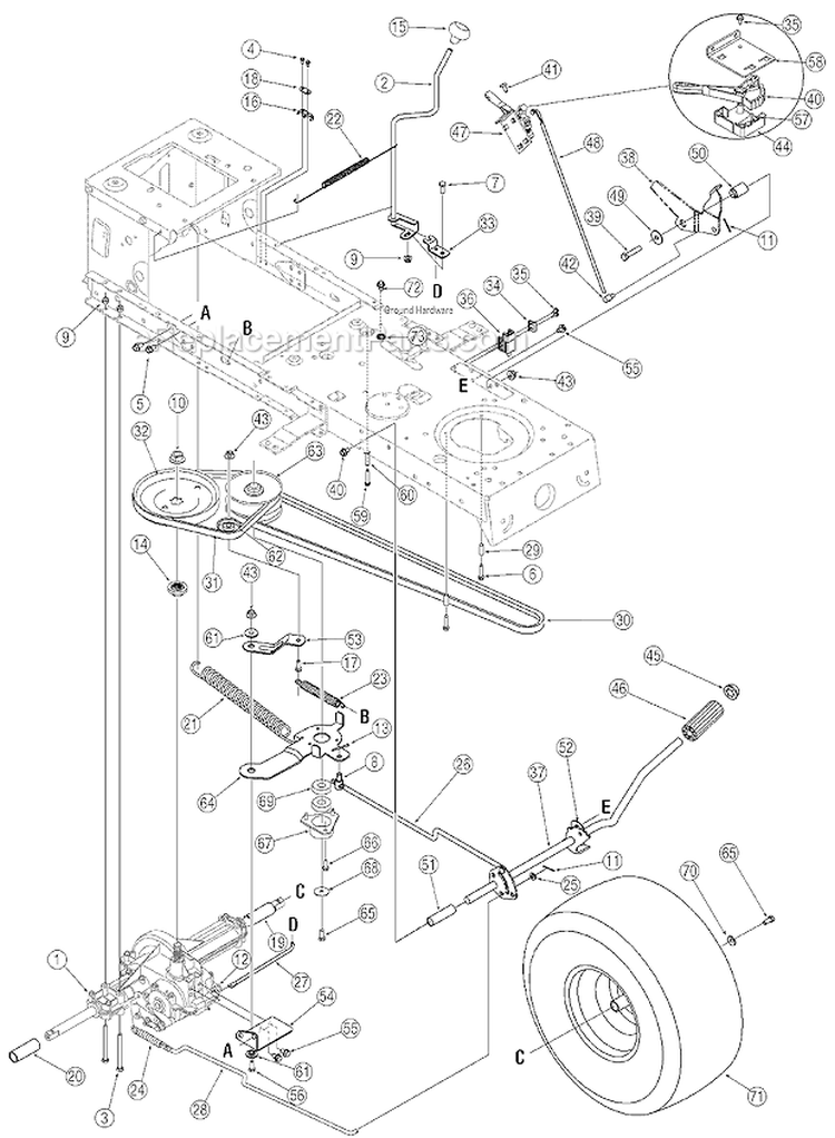 Drive Assembly Diagram and Parts List for 13AO77TG766 2006 Troy-Bilt Lawn Tractor