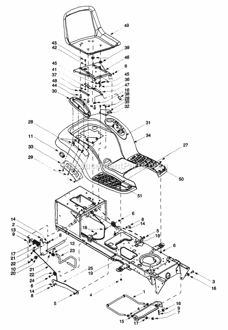 SeatLift Assembly Diagram and Parts List for 13AU604H063 1999 Troy-Bilt Lawn Tractor