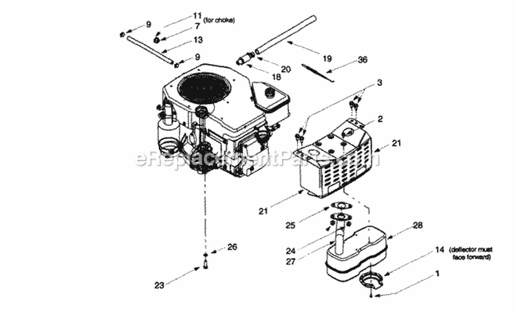 MufflerEngine Accessories Kohler Single-Cylinder Diagram and Parts List for 13AU604H063 1999 Troy-Bilt Lawn Tractor