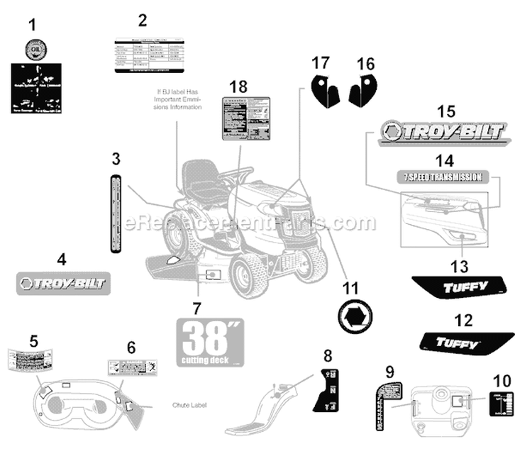 Page E Diagram and Parts List for 13AV77KF066 Tuffy -2010 Troy-Bilt Lawn Tractor