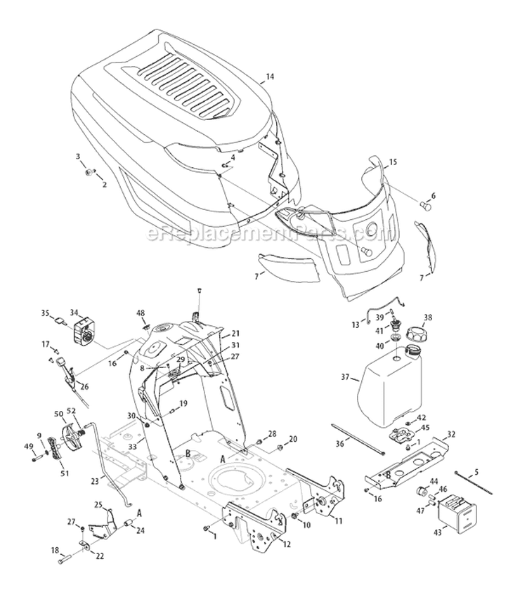 Page E Diagram and Parts List for 13WN77KS011 Pony -2011 Troy-Bilt Lawn Tractor