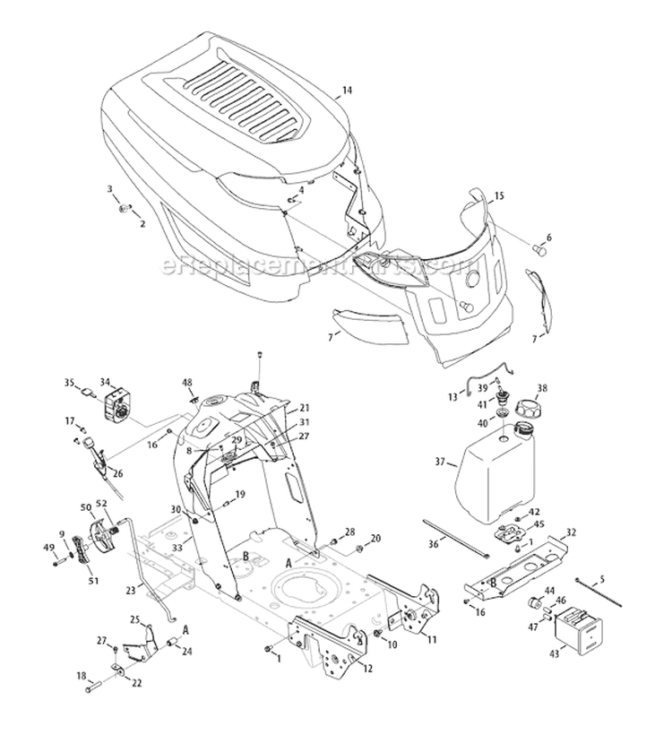 Page E Diagram and Parts List for 13WN77KS211 Pony -2011 Troy-Bilt Lawn Tractor