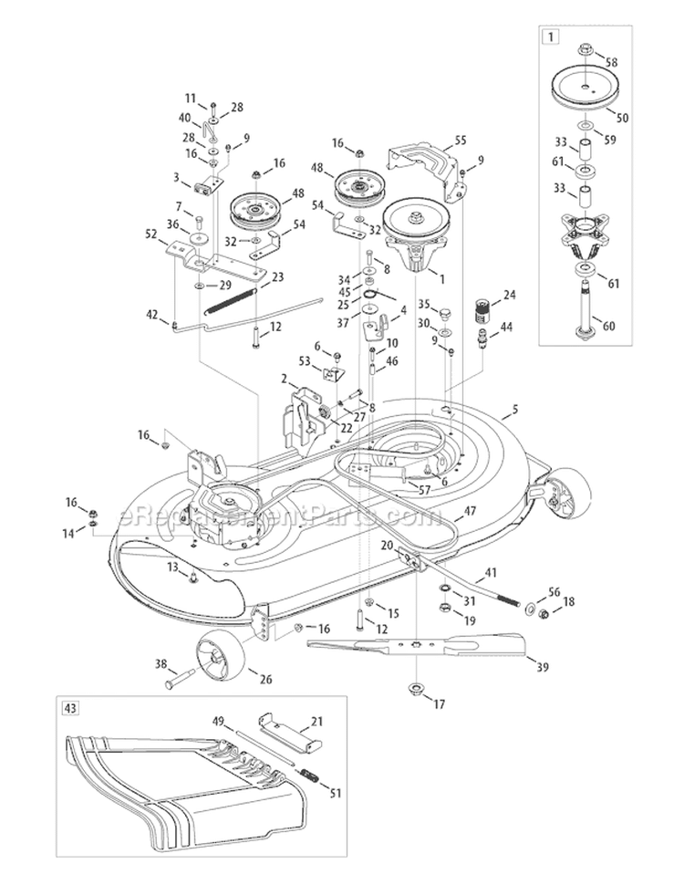 Page F Diagram and Parts List for 13WX78KS011 Bronco -2010 Troy-Bilt Lawn Tractor