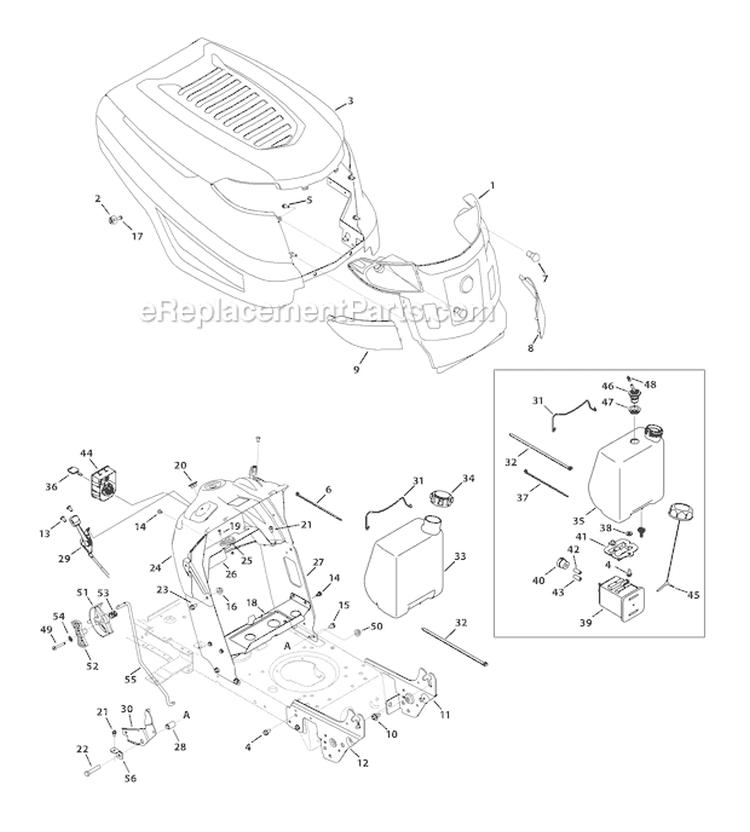 Page E Diagram and Parts List for 13WX78KS011 Bronco -2011 Troy-Bilt Lawn Tractor