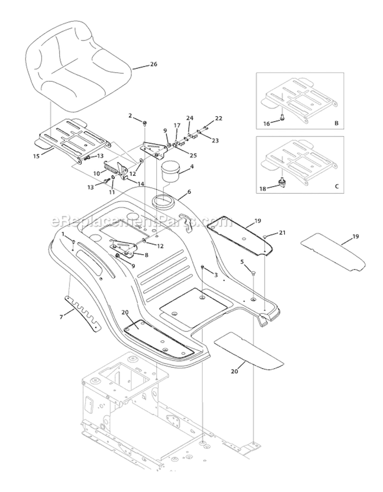 Page H Diagram and Parts List for 13WX78KS011 Bronco -2011 Troy-Bilt Lawn Tractor