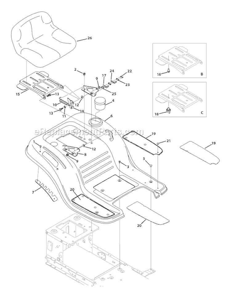 Page H Diagram and Parts List for 13WX78KS211 Bronco -2011 Troy-Bilt Lawn Tractor