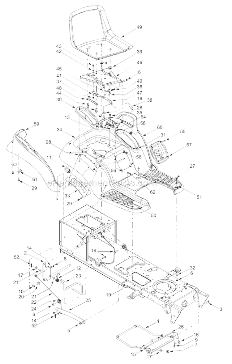 Page E Diagram and Parts List for 14AZ809K766 Big Red -2004 Troy-Bilt Lawn Tractor