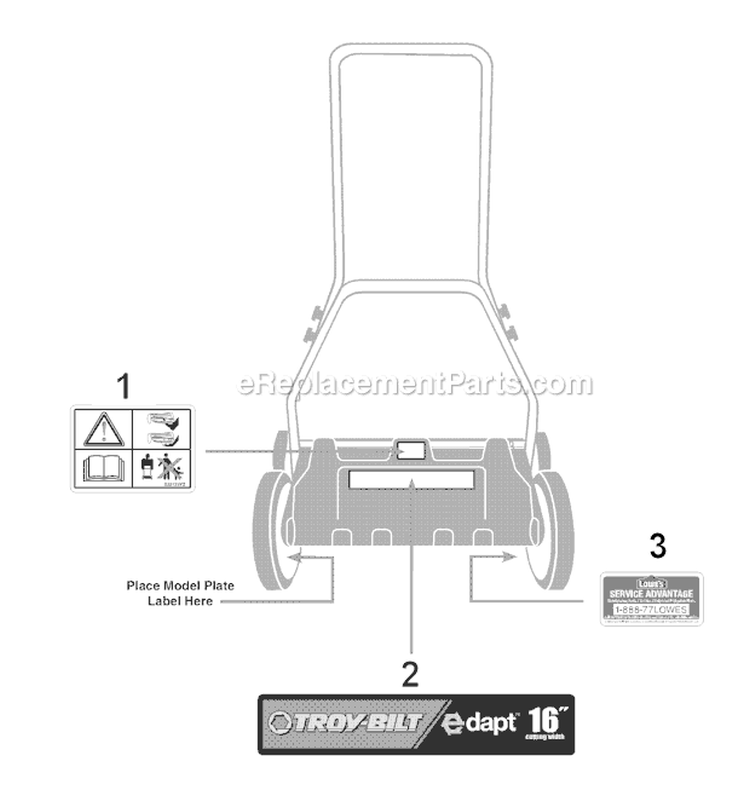Page B Diagram and Parts List for 15A-3000766 TBR16 -2011 Troy-Bilt Lawn Mower