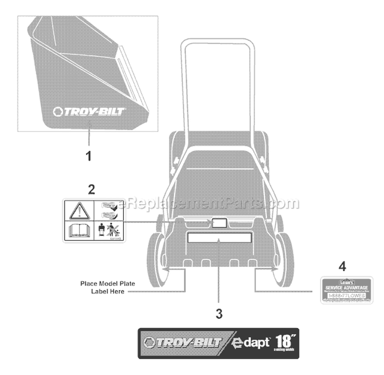 Page B Diagram and Parts List for 15A-3100766 TBR18 -2011 Troy-Bilt Lawn Mower