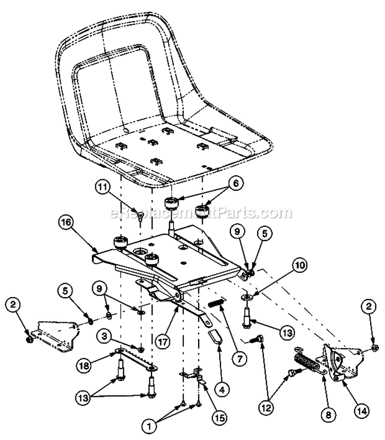 Seat Base Assembly Diagram and Parts List for 17AA5ABP766 2006 Troy-Bilt Lawn Tractor