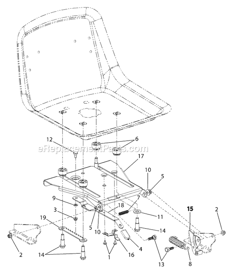 Seat Adjustment Diagram and Parts List for 17AF2ACP011 2008 Troy-Bilt Lawn Tractor