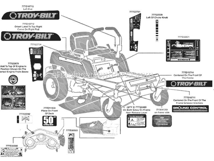 Label Map Diagram and Parts List for 17AF2ACP011 2008 Troy-Bilt Lawn Tractor