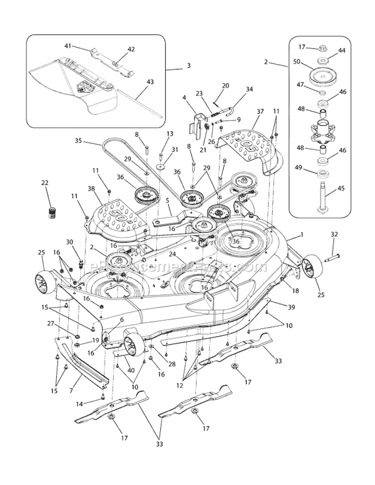 Mower Deck Diagram and Parts List for 17AF2ACP011 2008 Troy-Bilt Lawn Tractor