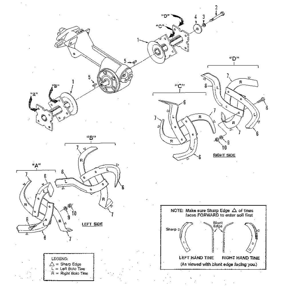 Bolt Tine Assemblies (Figure 7) Diagram and Parts List for HORSESERIAL916107ANDUP  Troy-Bilt Tiller