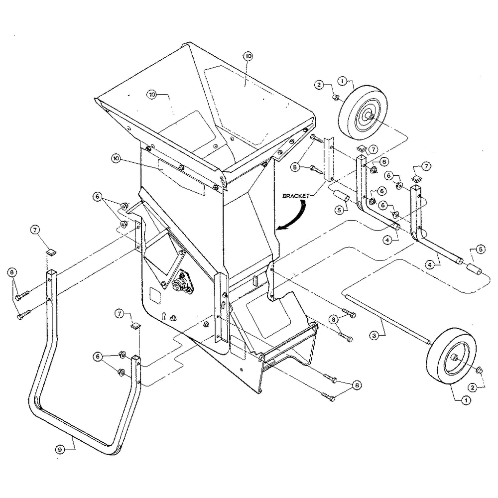 Axle Bracket Assembly Diagram and Parts List for W403145  Troy-Bilt Chipper Shredder