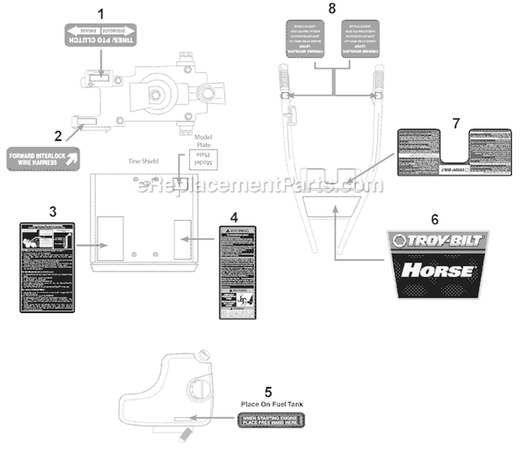 Page E Diagram and Parts List for 21AE682L766 2011 Troy-Bilt Tiller