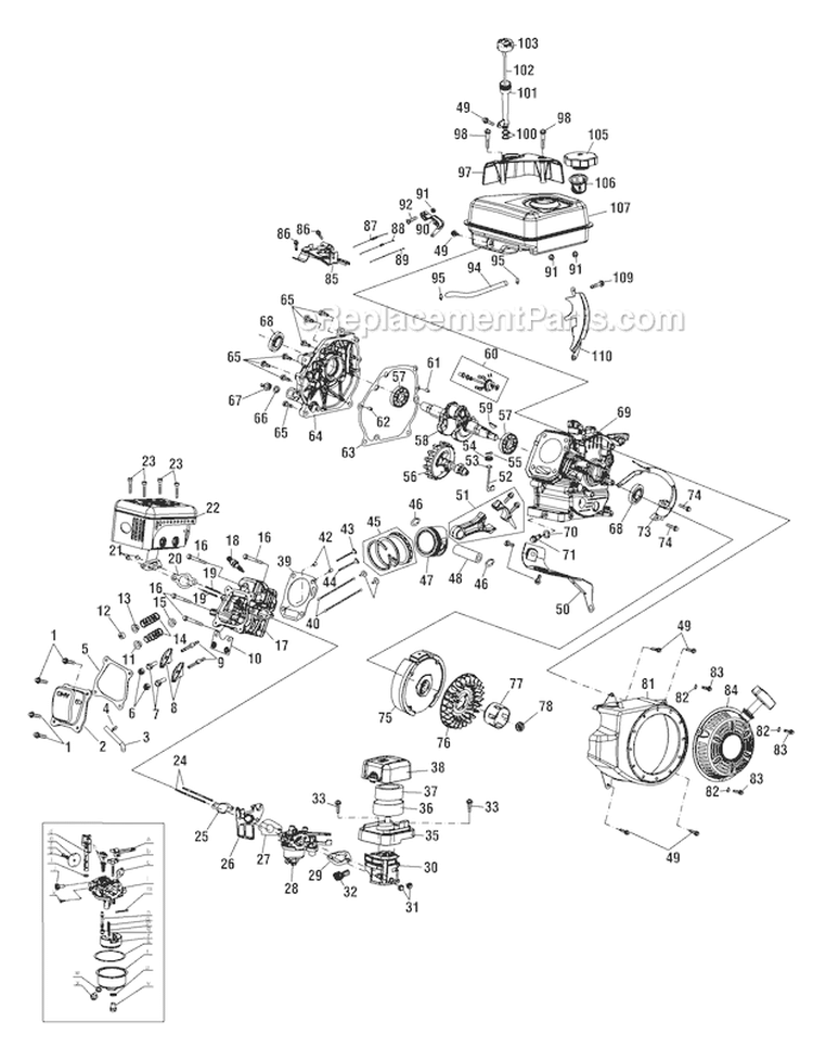 Page B Diagram and Parts List for 21C-64M1066 2009 Troy-Bilt Tiller