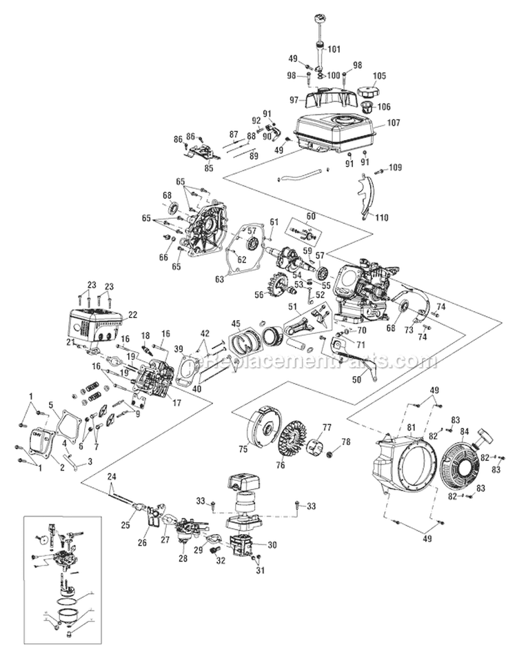 Page B Diagram and Parts List for 21C-65M1066 2010 Troy-Bilt Tiller