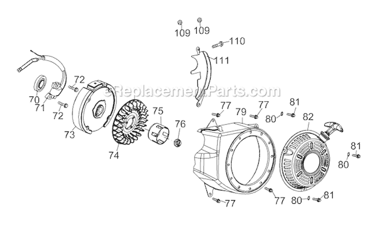 Page E Diagram and Parts List for 21D-64M1066 2012 Troy-Bilt Tiller