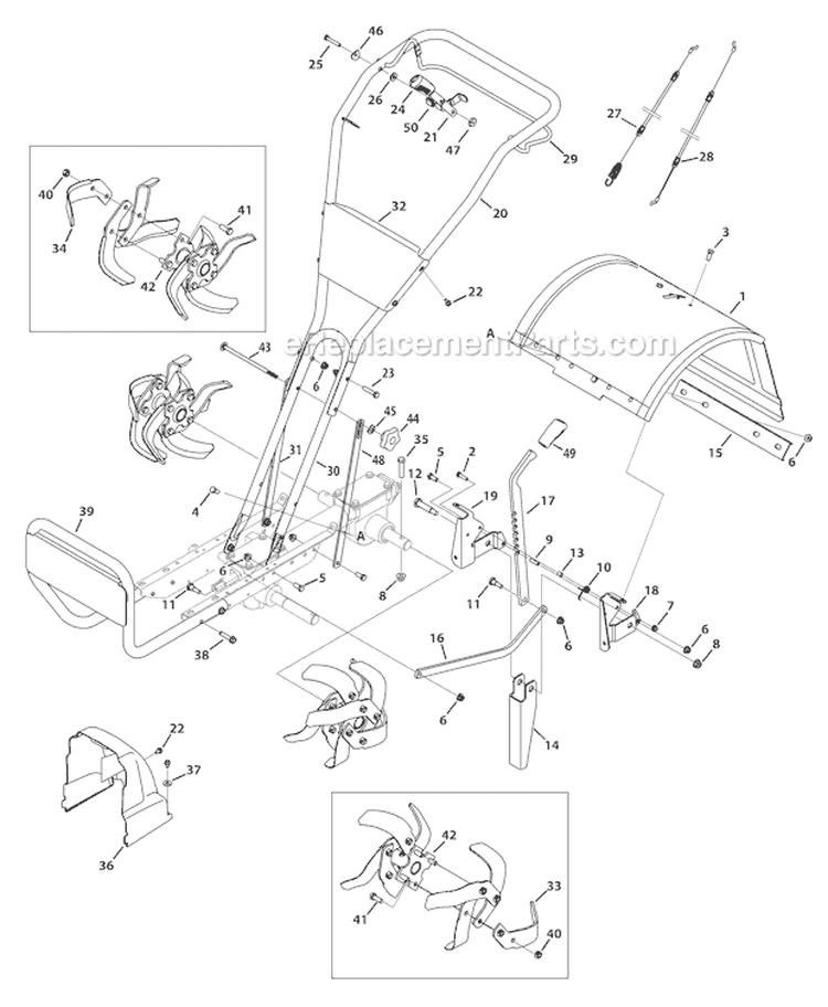 Page H Diagram and Parts List for 21D-64M1066 2012 Troy-Bilt Tiller