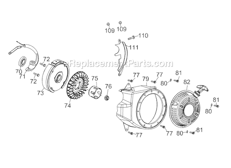 Page E Diagram and Parts List for 21D-65M1011 2011 Troy-Bilt Tiller