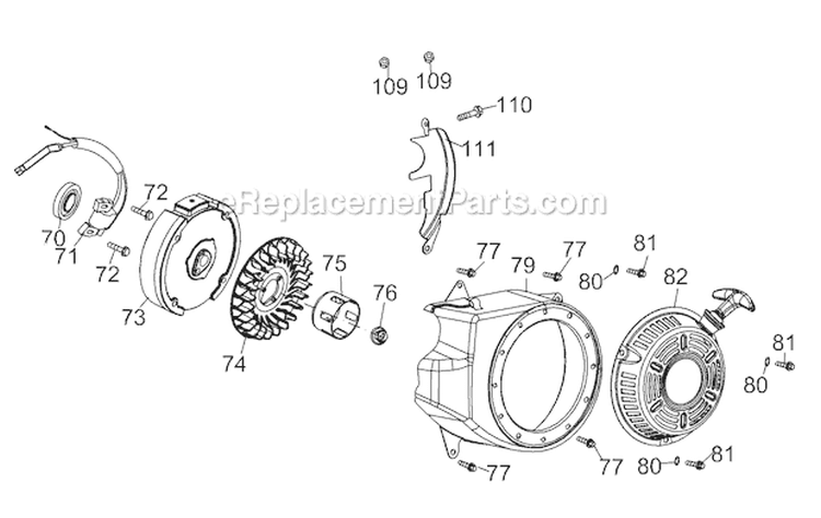 Page E Diagram and Parts List for 21D-65M1011 2012 Troy-Bilt Tiller