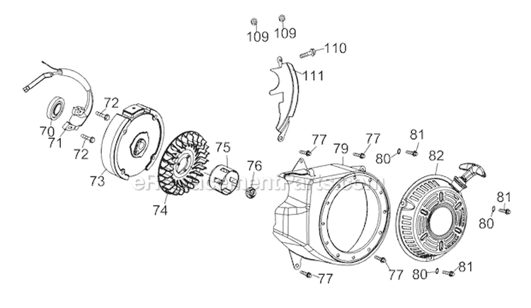 Page E Diagram and Parts List for 21D-65M1066 2012 Troy-Bilt Tiller