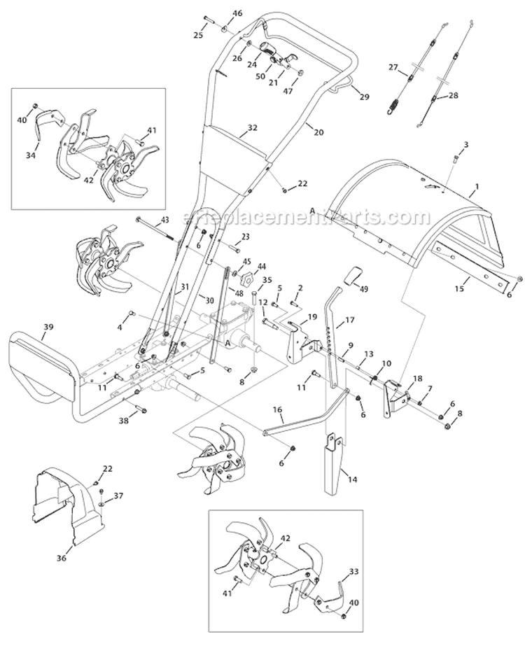Page H Diagram and Parts List for 21D-65M1066 2012 Troy-Bilt Tiller
