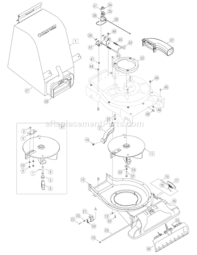 Page B Diagram and Parts List for 24A-070J766 2007 Troy-Bilt Chipper Shredder