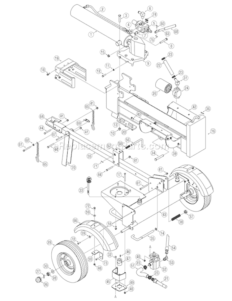 Page A Diagram and Parts List for 24BF572B711 LS27 2007 Troy-Bilt Log Splitter