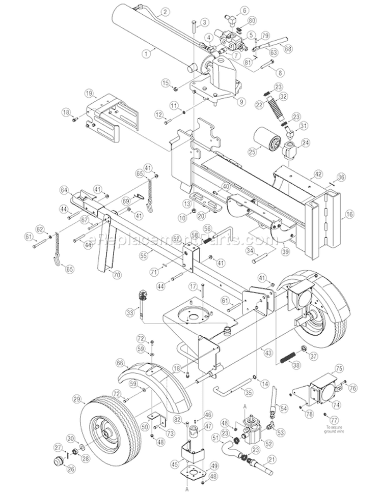 Page A Diagram and Parts List for 24BF572B766 LS27 2007 Troy-Bilt Log Splitter