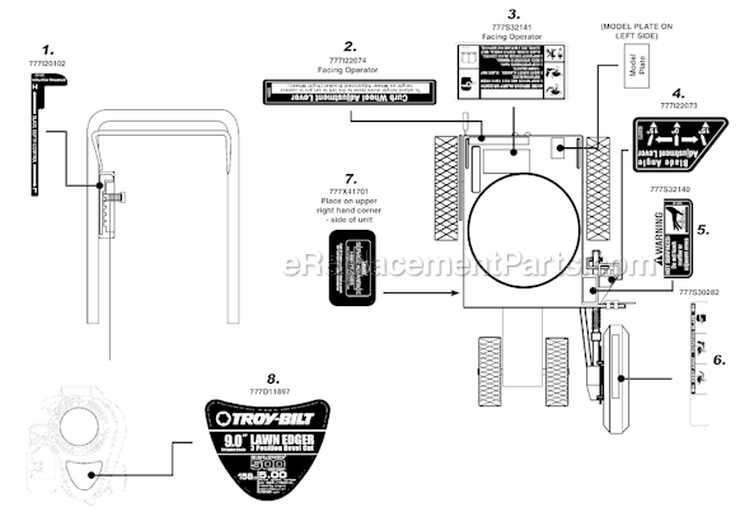 Page B Diagram and Parts List for 25B-554E066 2008 Troy-Bilt Edger