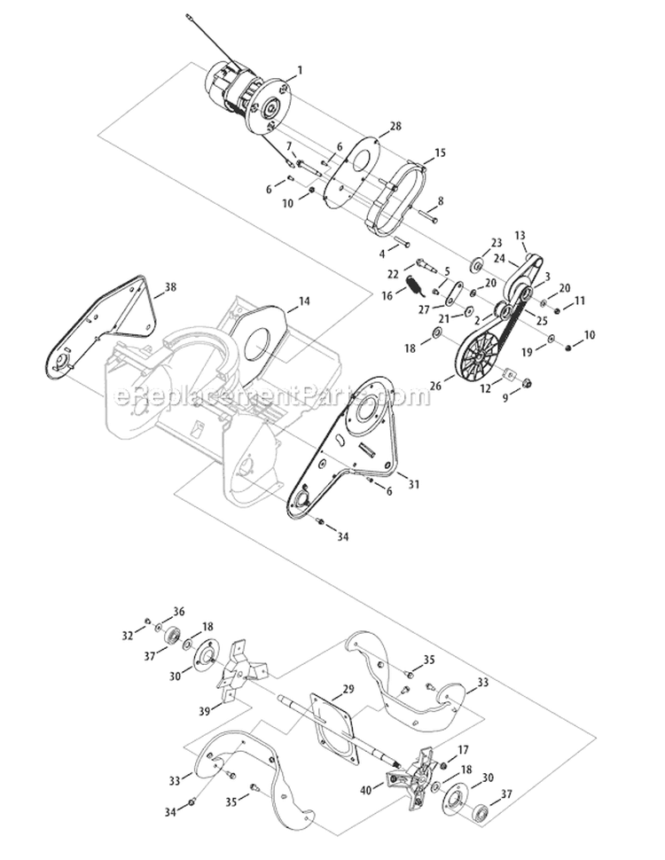 Motor and Auger Diagram and Parts List for 31A-050-766 2012 Troy-Bilt Snow Blower