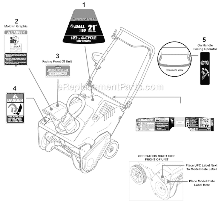 Quick Reference Diagram and Parts List for 31A-2M5E711 2011 Troy-Bilt Snow Blower