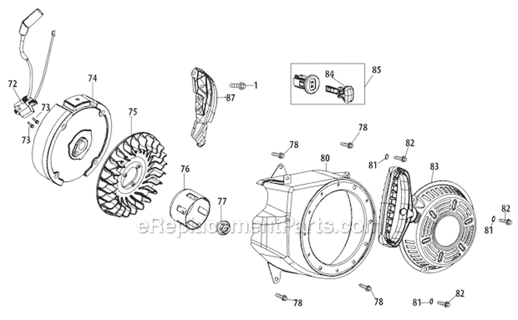 Flywheel and Recoil Starter Diagram and Parts List for 31A-2M5E711 2012 Troy-Bilt Snow Blower