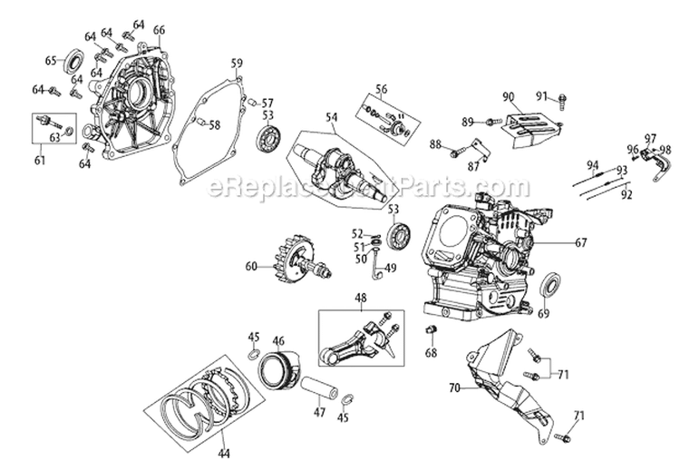 Crankcase Diagram and Parts List for 31A-2M5E766 2011 Troy-Bilt Snow Blower