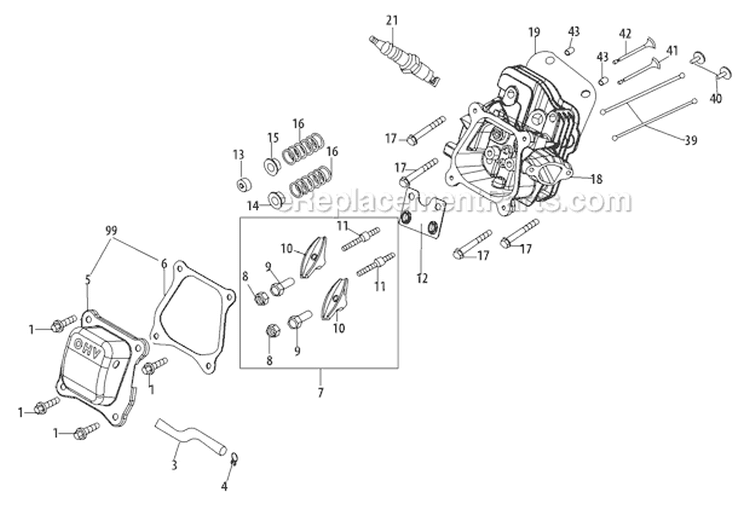 Cylinder Head Diagram and Parts List for 31A-2M5E766 2011 Troy-Bilt Snow Blower