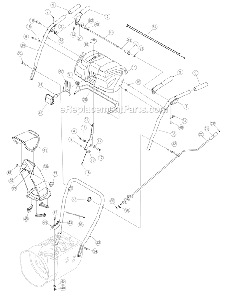 Handle Assembly Diagram and Parts List for 31AE6LO4766 2006 Troy-Bilt Snow Blower