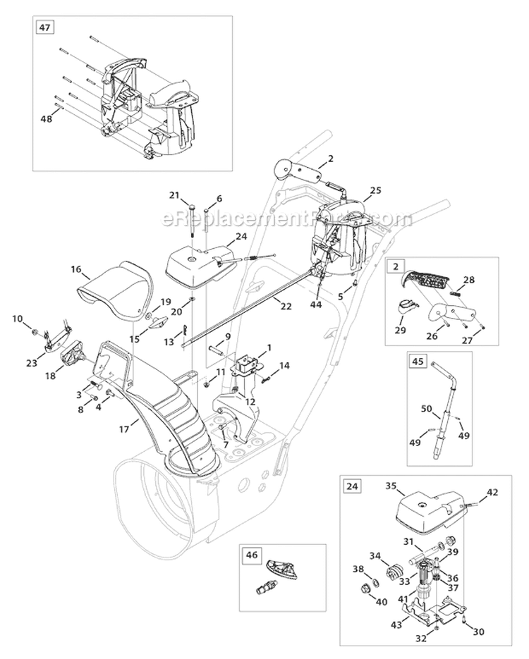 Chute Control Diagram and Parts List for 31AH55Q5711 2011 Troy-Bilt Snow Blower