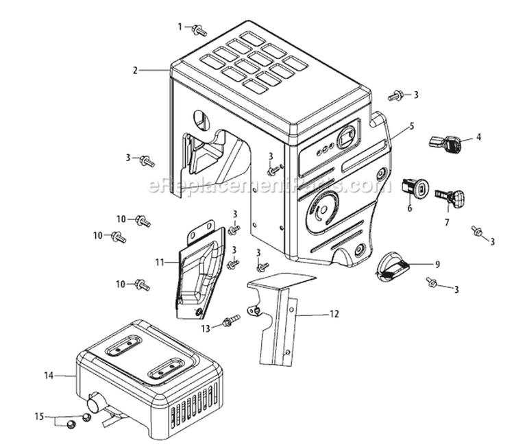 483-Sua Muffler & Controls Diagram and Parts List for 31AH55Q5766 2011 Troy-Bilt Snow Blower