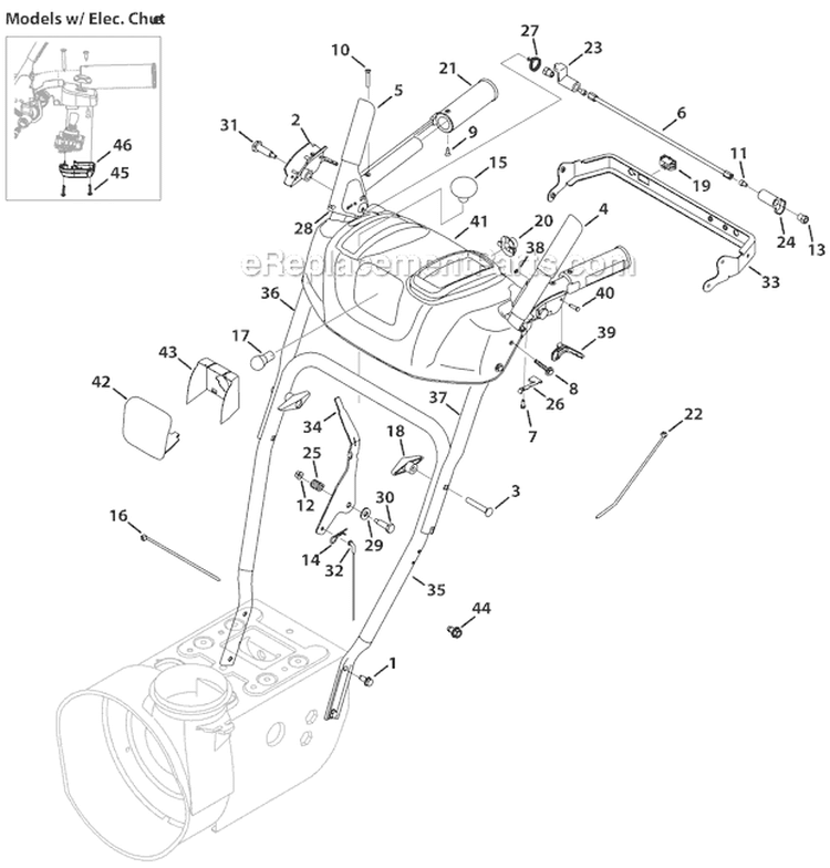 Handle and Frame Diagram and Parts List for 31AH55Q5766 2012 Troy-Bilt Snow Blower